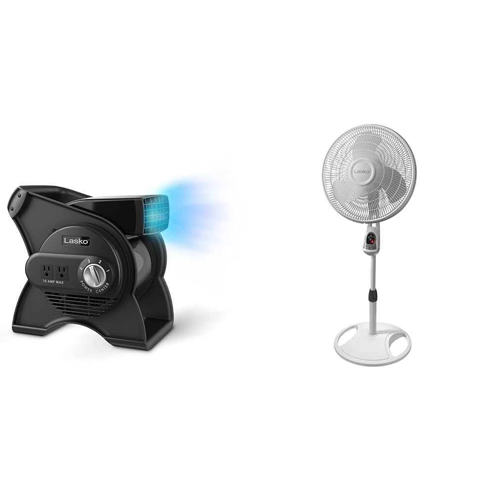 12" Utility Fan and 16" White Oscillating Pedestal Stand Fan with Remote W29429
