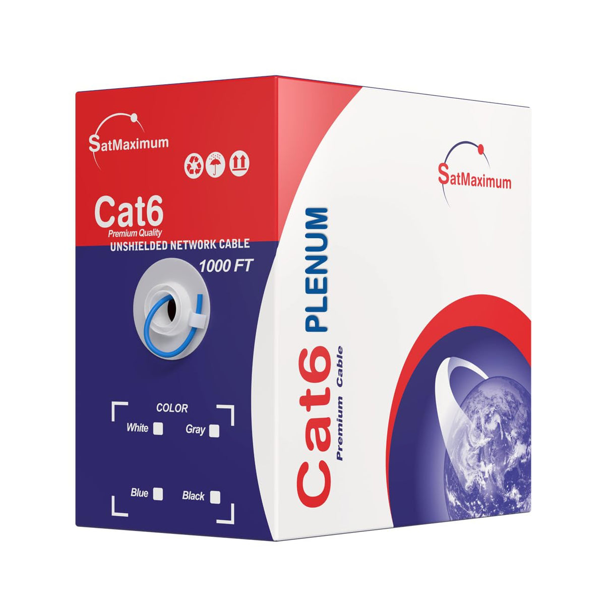 1000ft Cat6 Plenum Rated CMP 23AWG Solid CCA UTP 550MHz Bulk Network Cable Blue C878