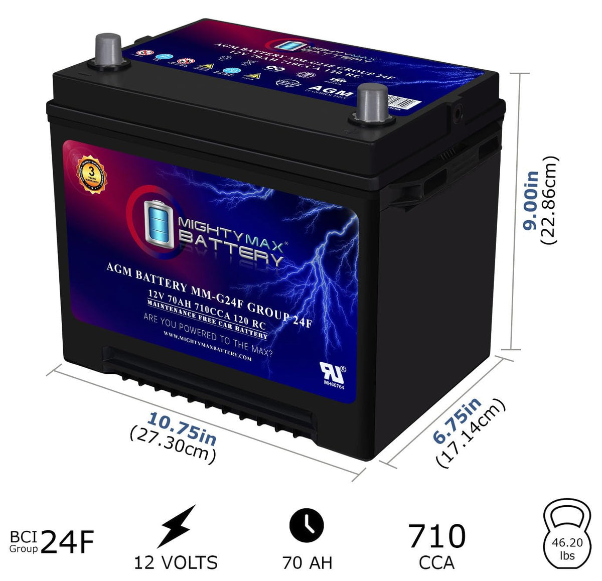12V 70Ah AGM Replacement Battery C2691