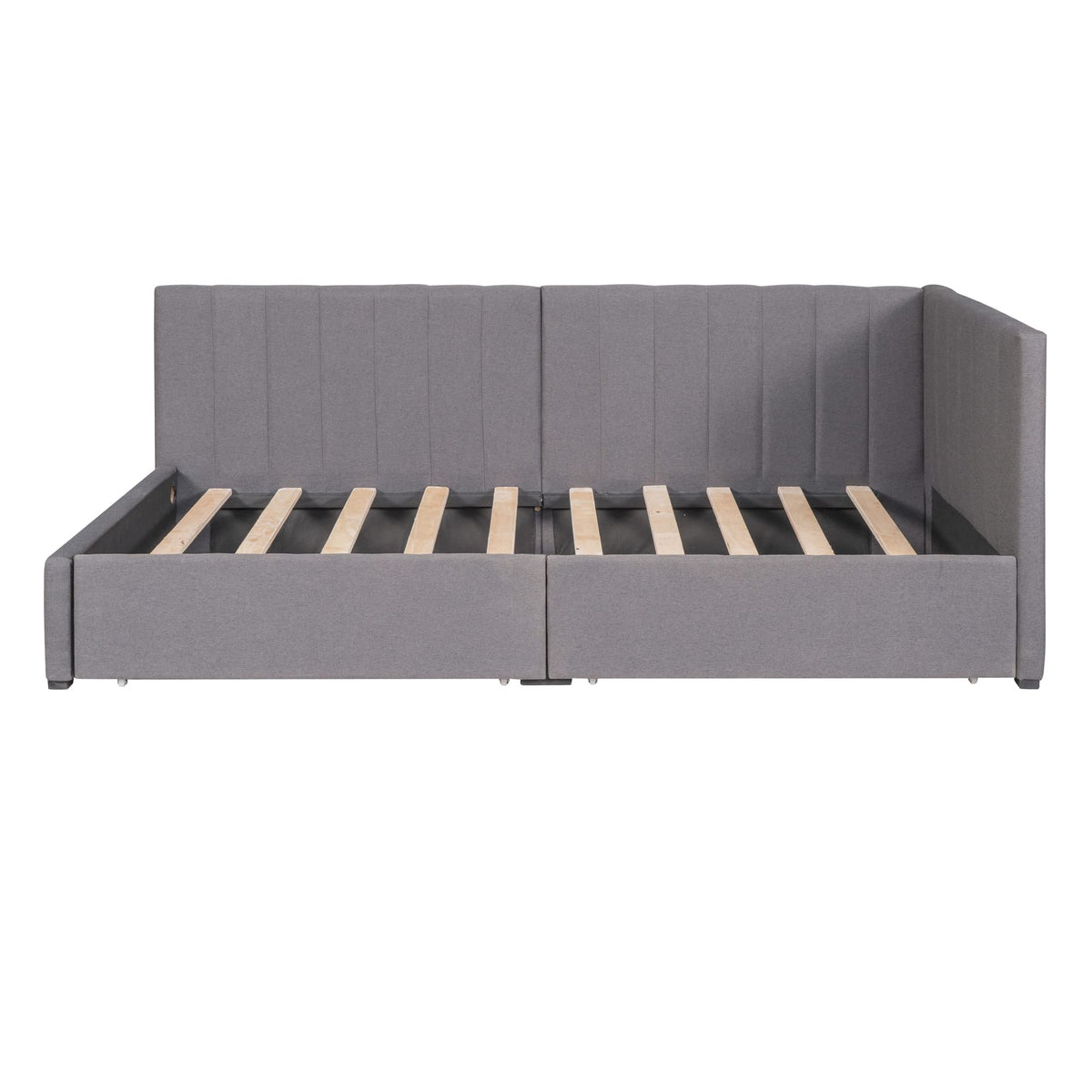 Gray Linen Twin Size Upholstered Daybed with 2 Storage Drawers D485
