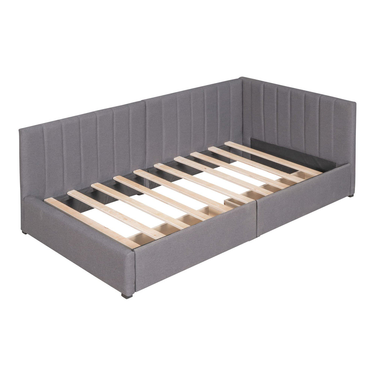 Gray Linen Twin Size Upholstered Daybed with 2 Storage Drawers D485