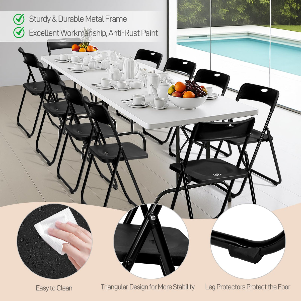10 PCS Black Plastic Folding Chair A23956