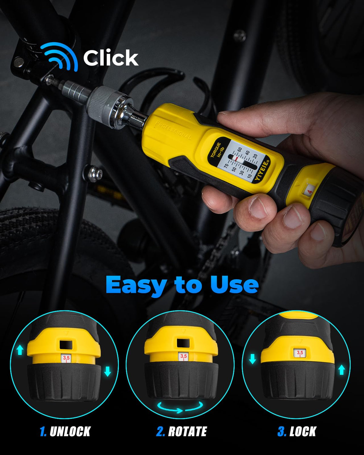 1/4" Ratchet Torque Screwdriver, 10-70 in-lbs, S2 Hex Bits P907405
