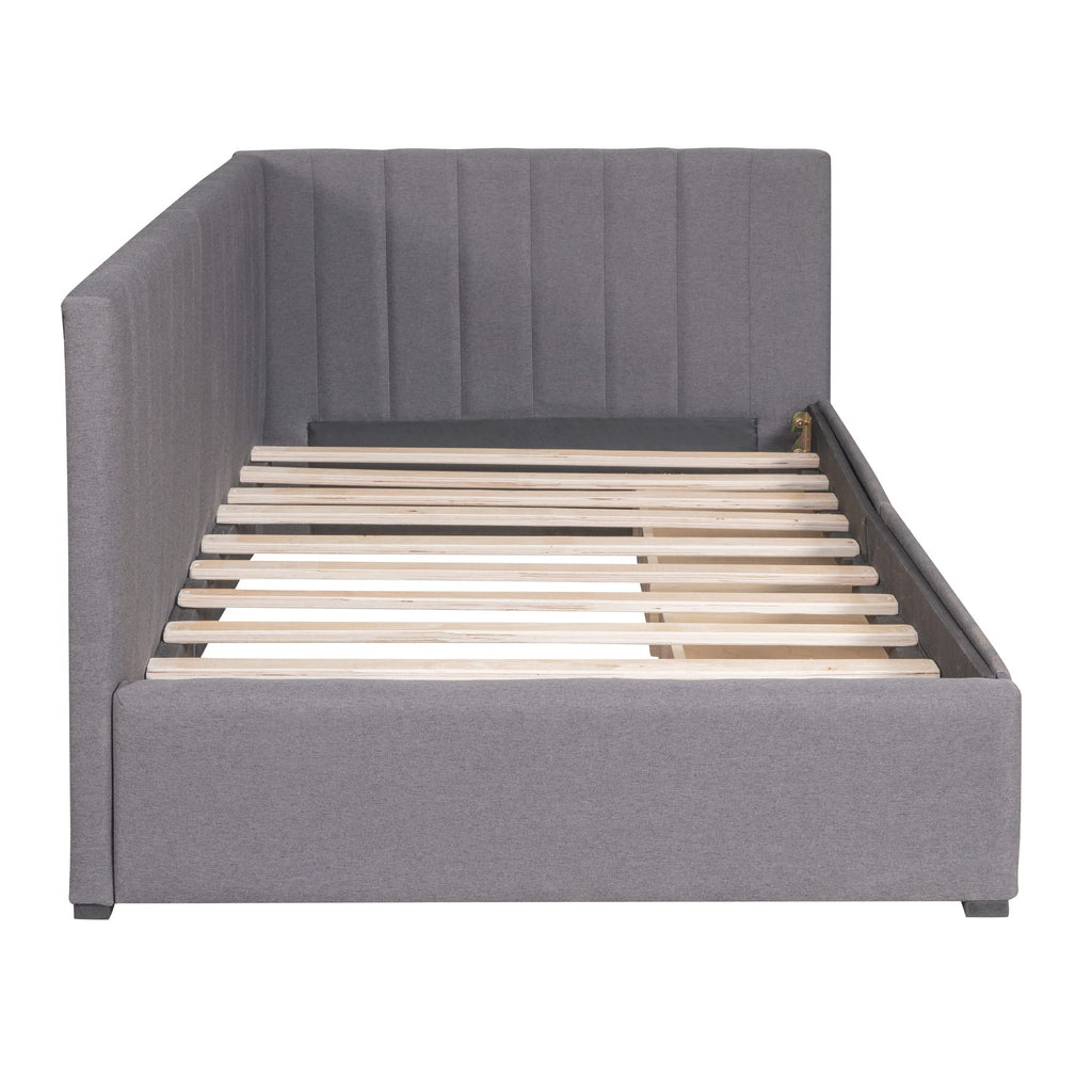 Gray Linen Twin Size Upholstered Daybed with 2 Storage Drawers D485