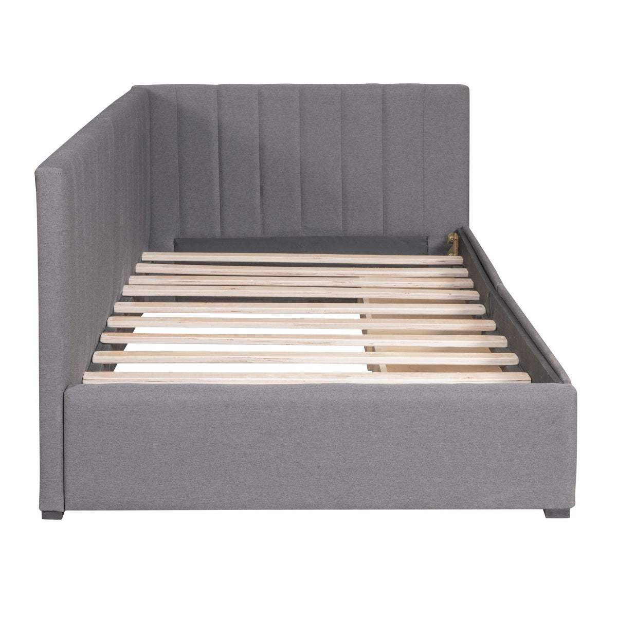 Gray Linen Twin Size Upholstered Daybed with 2 Storage Drawers D485