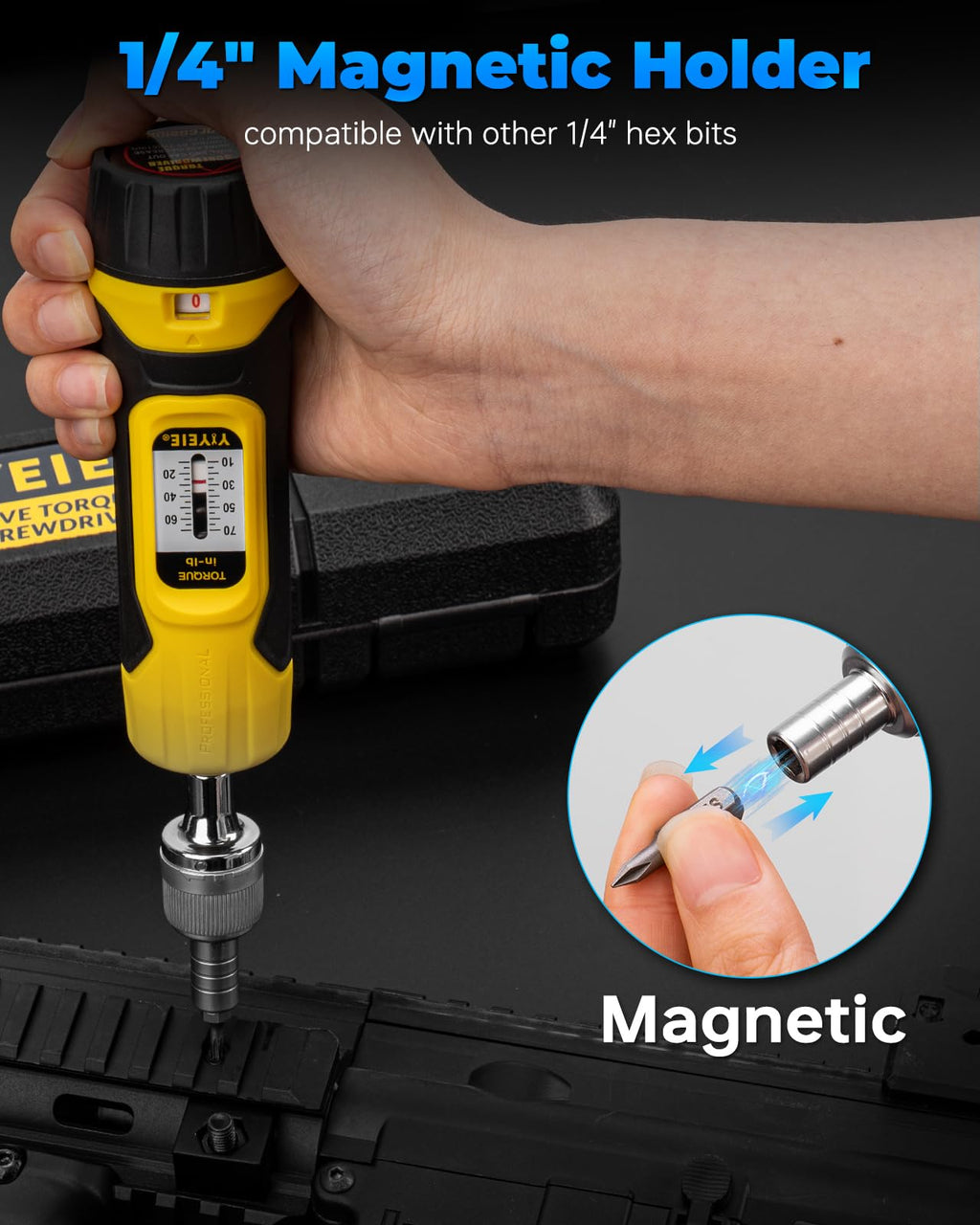 1/4" Ratchet Torque Screwdriver, 10-70 in-lbs, S2 Hex Bits P907405