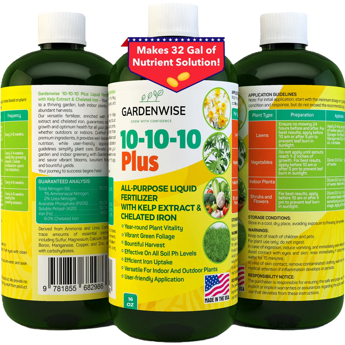 10-10-10 All Purpose Liquid Fertilizer with Seaweed Kelp & Iron 16 oz I256812