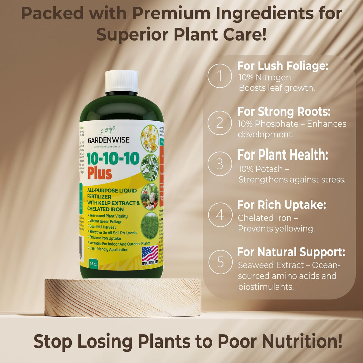 10-10-10 All Purpose Liquid Fertilizer with Seaweed Kelp & Iron 16 oz I256812