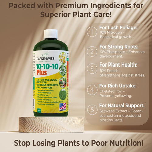10-10-10 All Purpose Liquid Fertilizer with Seaweed Kelp & Iron 16 oz I256812