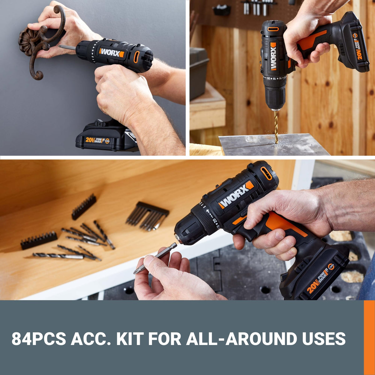 Cordless Drill Driver 20V 3/8-Inch 84-Piece Kit S7521